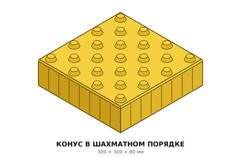 Тактильная плита Конус в шахматном порядке 300х300х80 Готика эскиз жёлтый